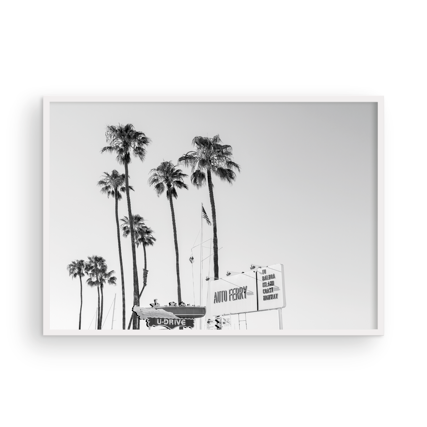 Framed black and white Newport Beach Fun Zone fine art print by Sharon Williams
