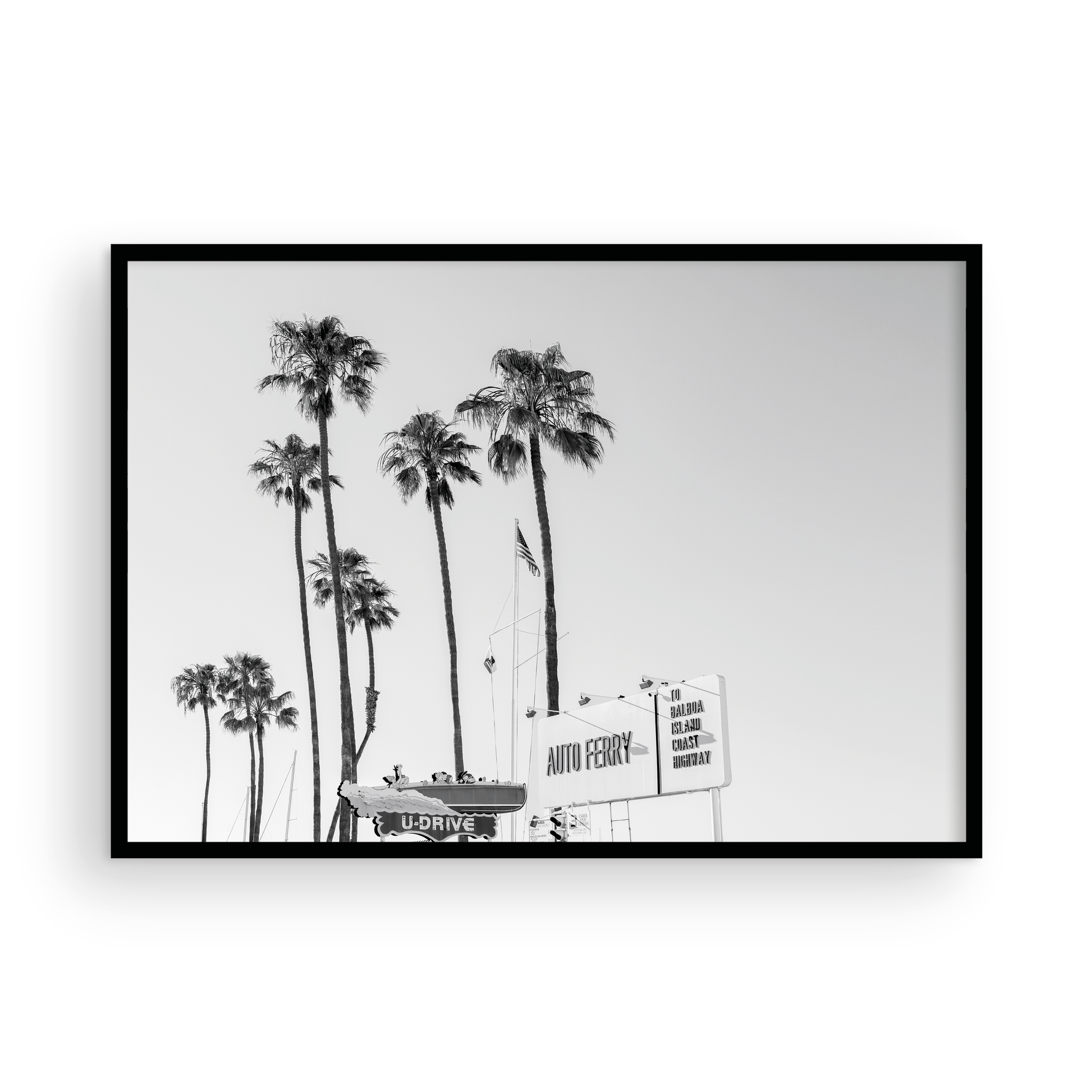 Framed black and white Newport Beach Fun Zone fine art print by Sharon Williams