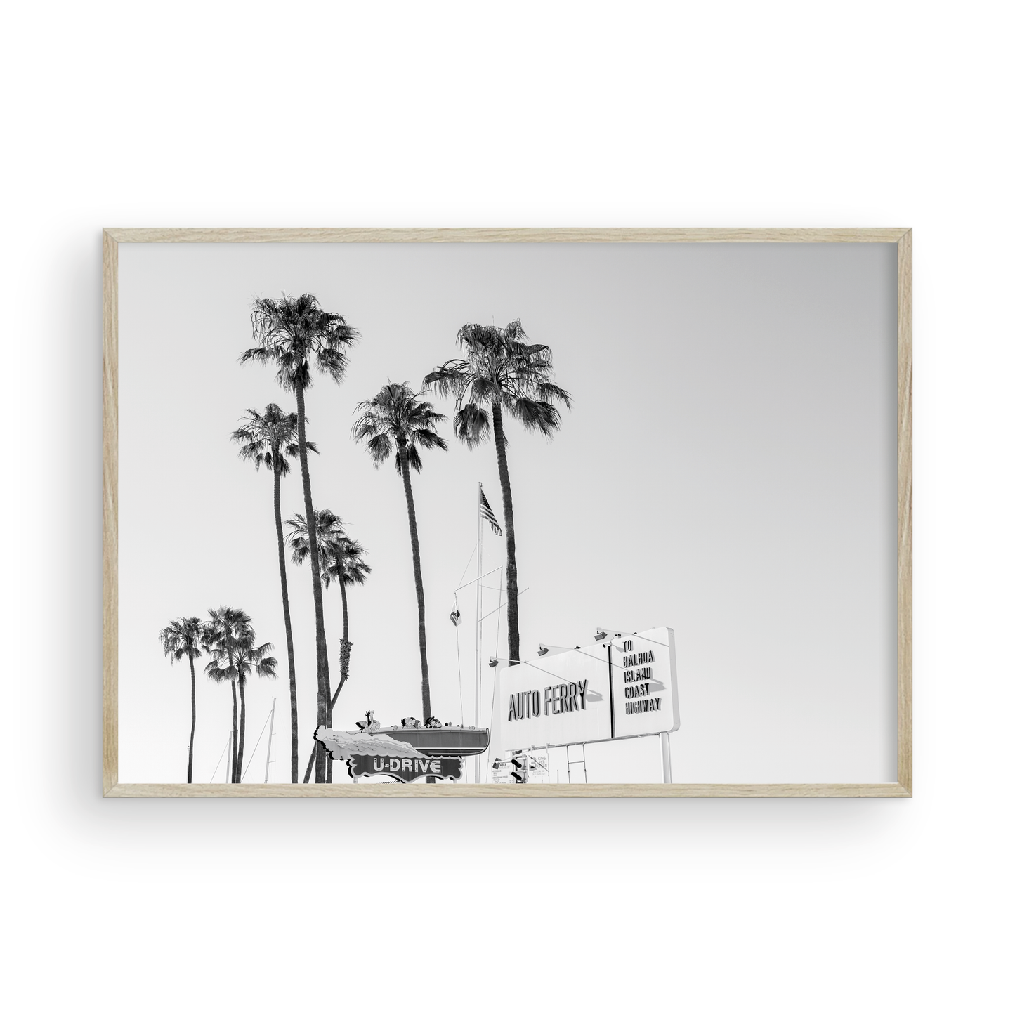Newport Beach amusement waterfront black and white wall art by Sharon Williams