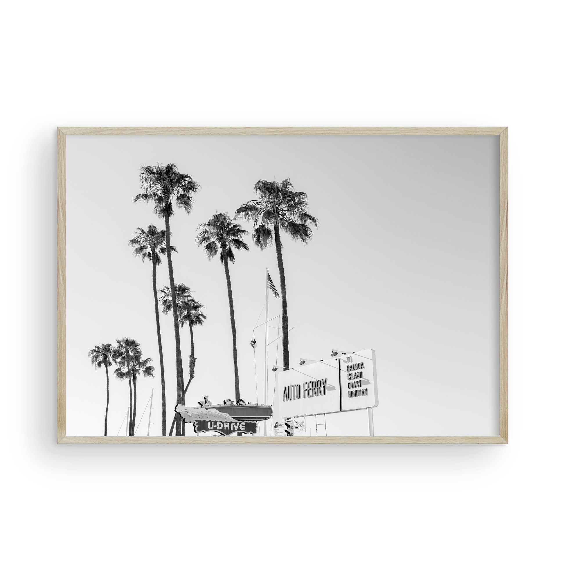 Newport Beach amusement waterfront black and white wall art by Sharon Williams