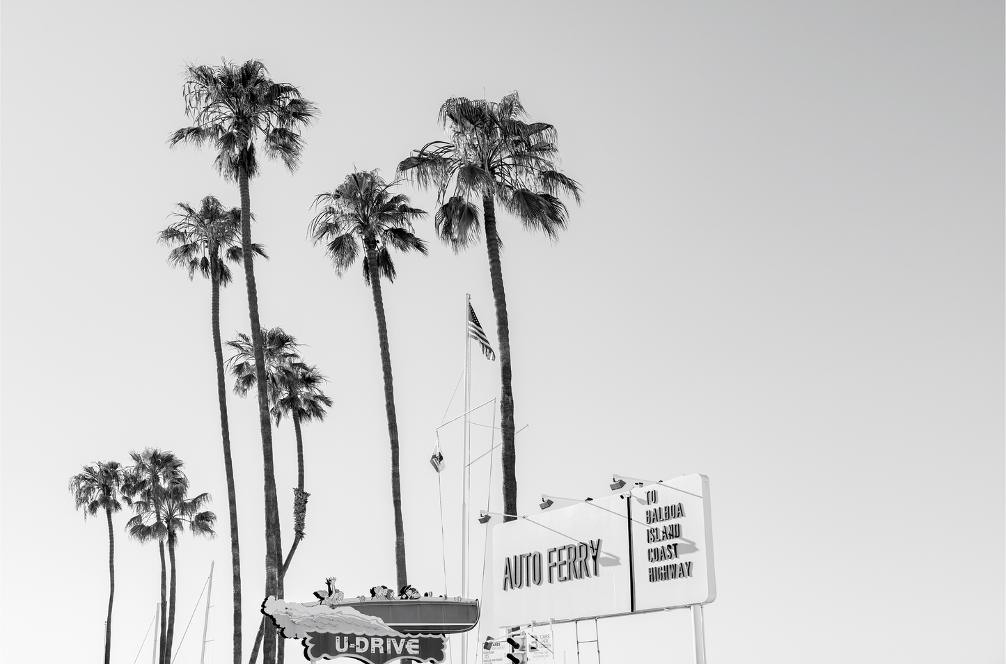 Newport Beach amusement waterfront black and white wall art by Sharon Williams