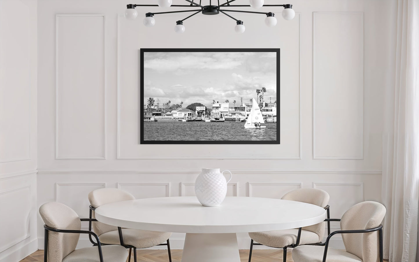 Black and white fine art photograph of Balboa Island in Newport Beach, California by Sharon Williams