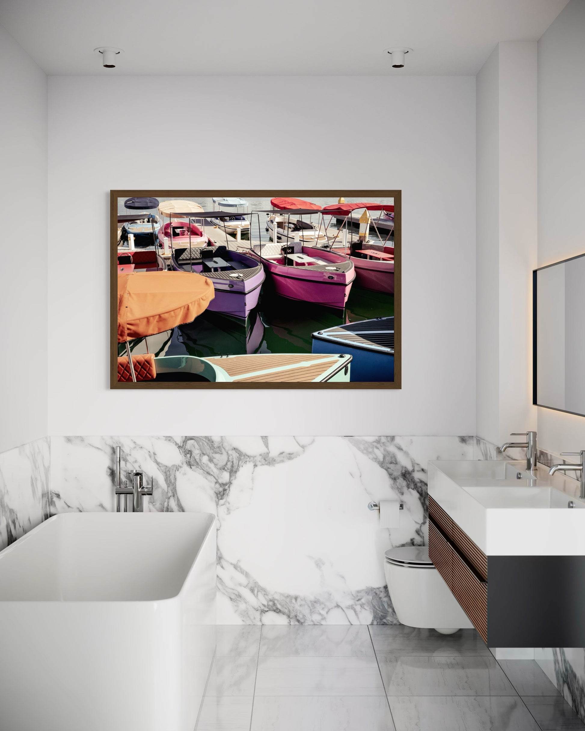 Lido Village Newport Beach Duffy boats fine art print by Sharon Williams
