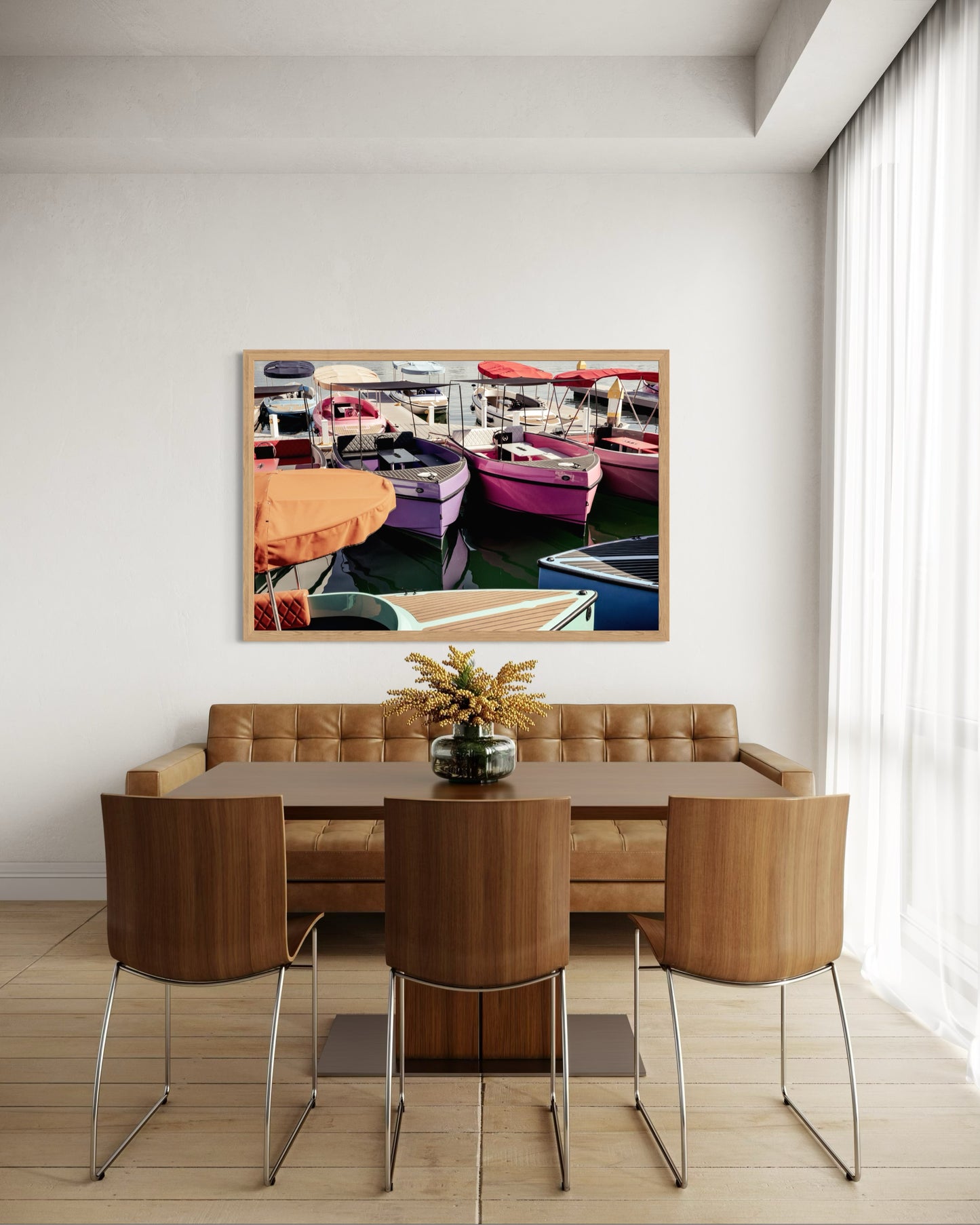 Fine art photograph of colorful Duffy boats at Lido Village in Newport Beach, California by Sharon Williams