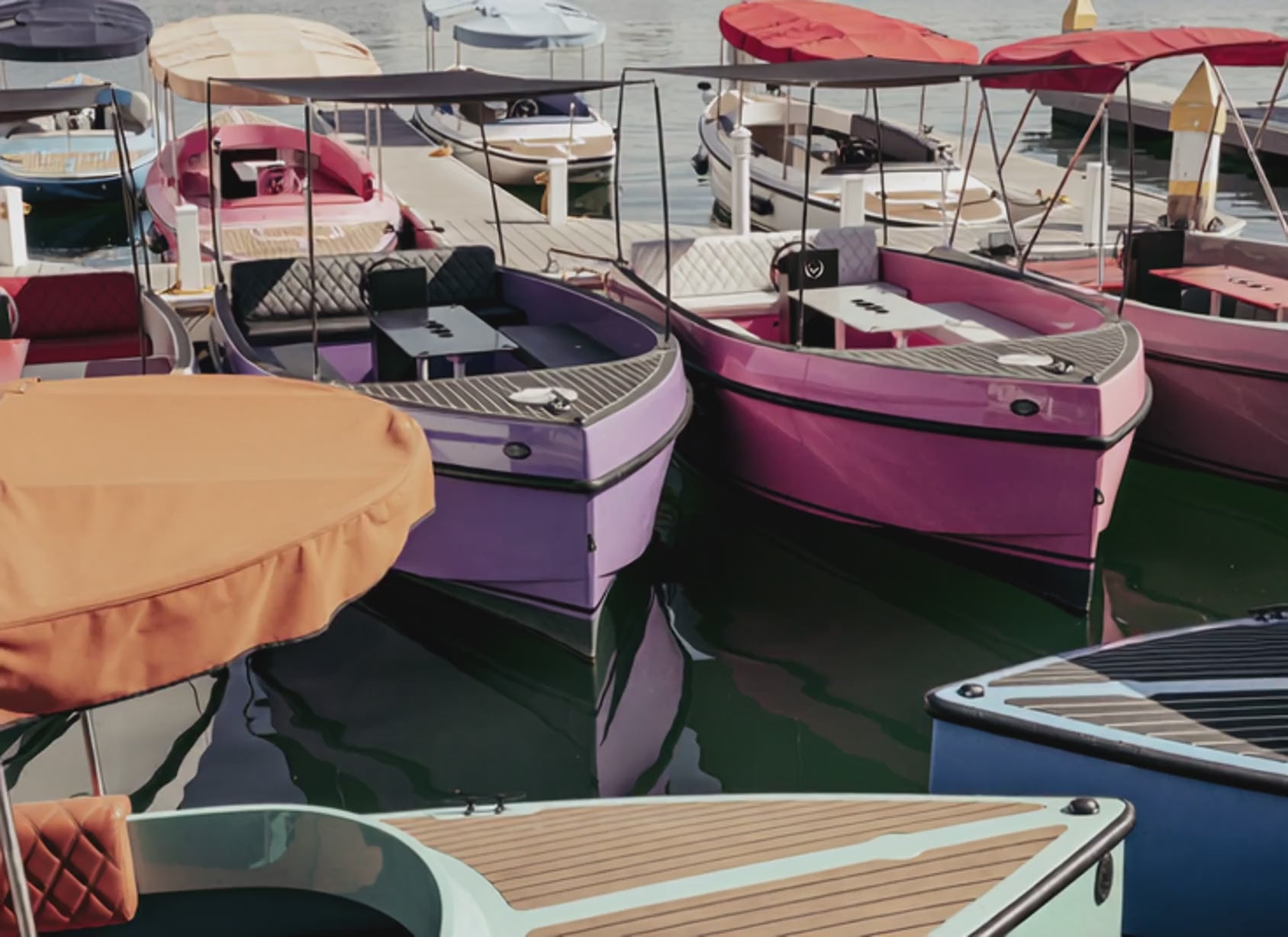 Lido Village Newport Beach Duffy boats fine art print by Sharon Williams